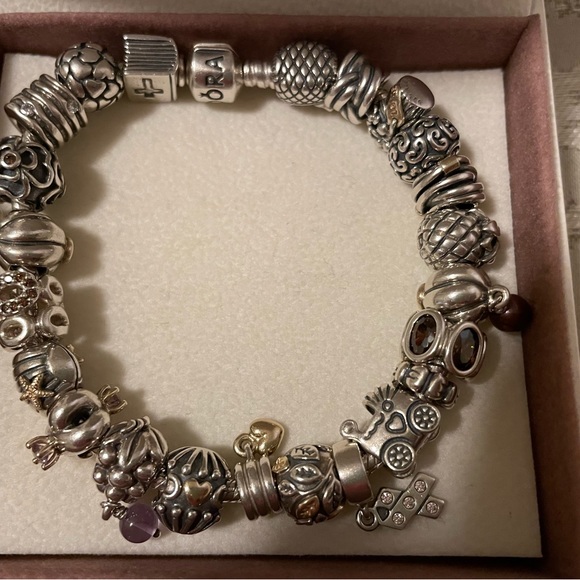 Authentic Pandora barrel clasp snake chain bracelet w/23 charms - Picture 8 of 8